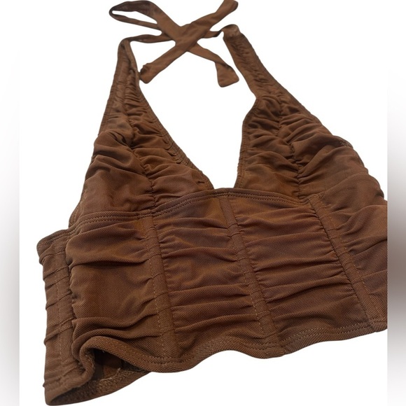 Edikted Brown Mesh Halter Corset Crop Top XS - Picture 2 of 10